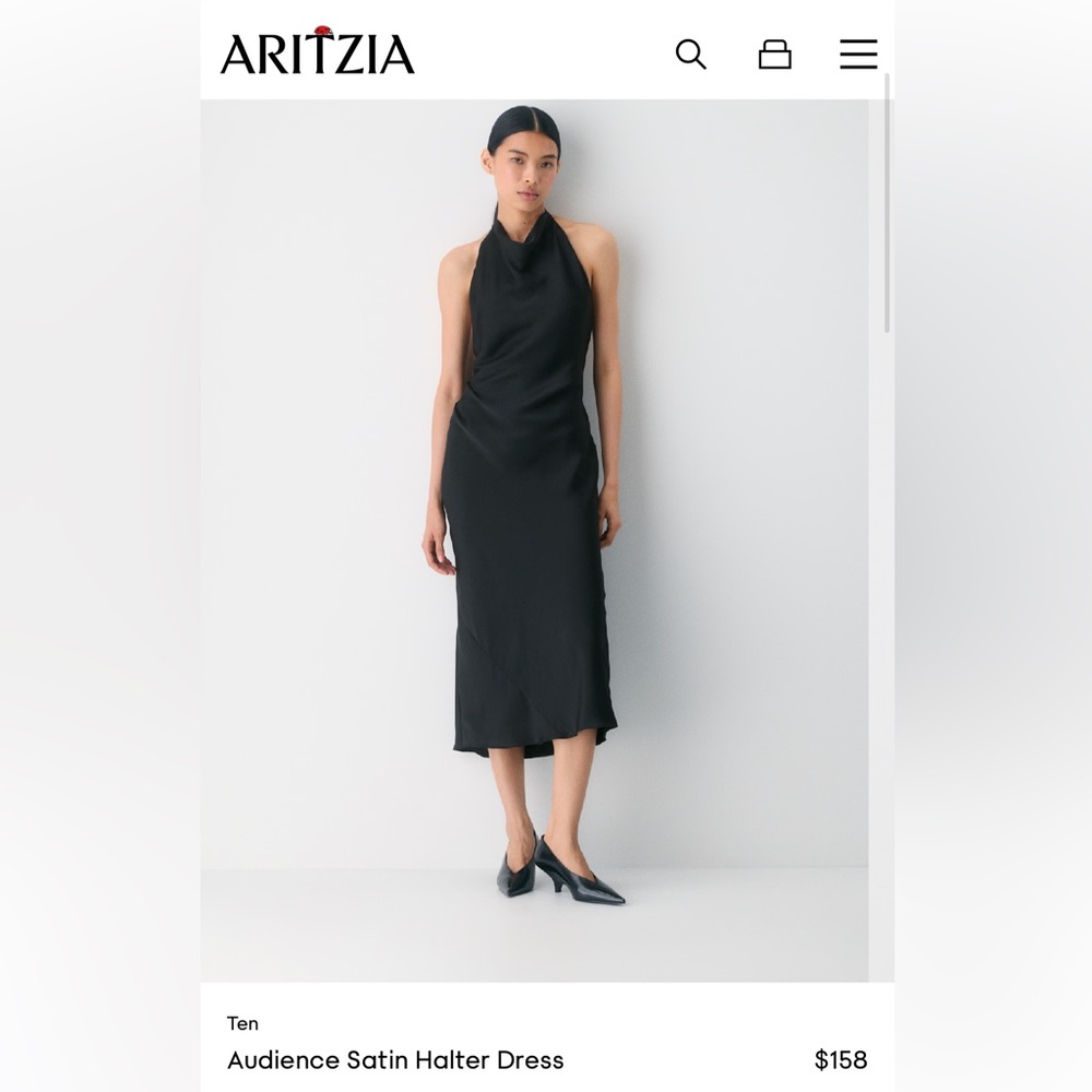 Aritzia Black Satin Midi Halter Dress